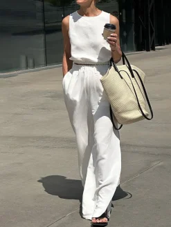 COMMENSE Pants Sets|Matching Sets^Minimalism Solid Split Pants Set Off-White