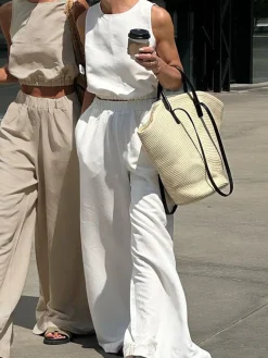 COMMENSE Pants Sets|Matching Sets^Minimalism Solid Split Pants Set Off-White