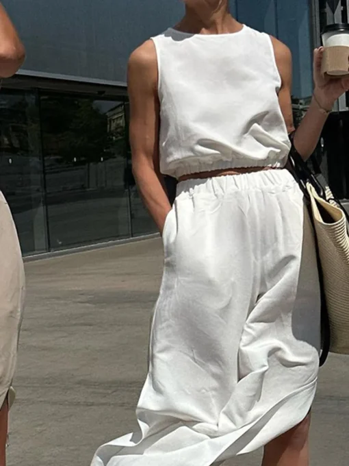 COMMENSE Pants Sets|Matching Sets^Minimalism Solid Split Pants Set Off-White
