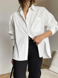 COMMENSE Blouses & Shirts|Tops^Minimalist Button Down Shirt White