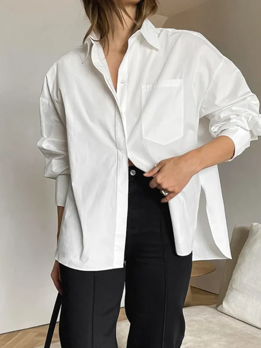 COMMENSE Blouses & Shirts|Tops^Minimalist Button Down Shirt White