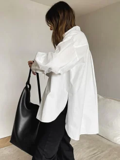 COMMENSE Blouses & Shirts|Tops^Minimalist Button Down Shirt White