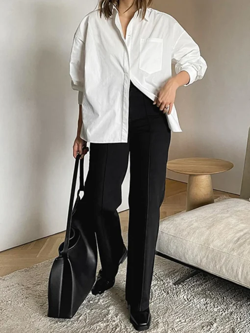 COMMENSE Blouses & Shirts|Tops^Minimalist Button Down Shirt White