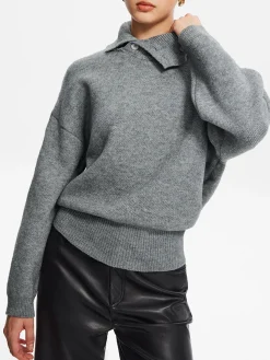 COMMENSE Sweater Tops|Sweaters & Cardigans^Minimalist Button Turtleneck Sweater Grey