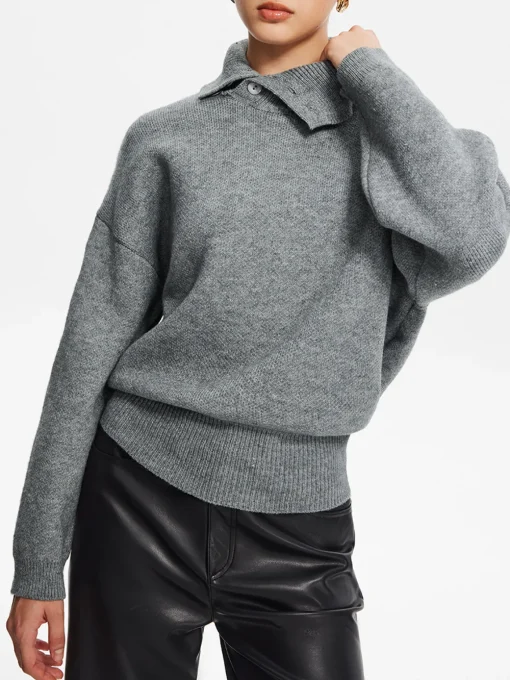 COMMENSE Sweater Tops|Sweaters & Cardigans^Minimalist Button Turtleneck Sweater Grey