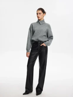 COMMENSE Sweater Tops|Sweaters & Cardigans^Minimalist Button Turtleneck Sweater Grey