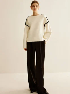 COMMENSE Sweater Tops|Sweaters & Cardigans^Minimalist Embroidered Trim Sweater White
