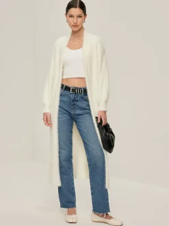 COMMENSE Cardigans|Sweaters & Cardigans^Minimalist Fuzzy Long Cardigan Off-White