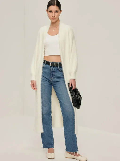 COMMENSE Cardigans|Sweaters & Cardigans^Minimalist Fuzzy Long Cardigan Off-White