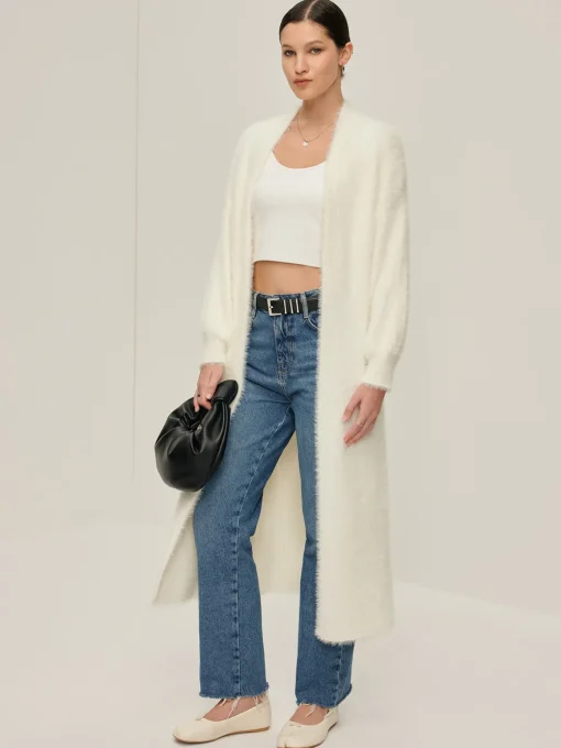 COMMENSE Cardigans|Sweaters & Cardigans^Minimalist Fuzzy Long Cardigan Off-White