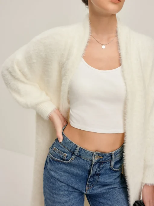 COMMENSE Cardigans|Sweaters & Cardigans^Minimalist Fuzzy Long Cardigan Off-White