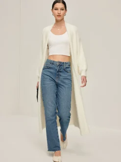 COMMENSE Cardigans|Sweaters & Cardigans^Minimalist Fuzzy Long Cardigan Off-White