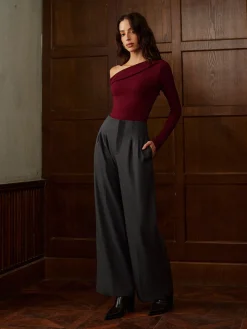 COMMENSE Bottoms^Minimalist High-Waist Wide-Leg Pants Grey