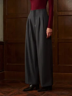 COMMENSE Bottoms^Minimalist High-Waist Wide-Leg Pants Grey