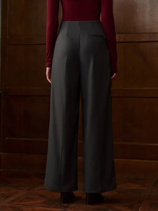 COMMENSE Bottoms^Minimalist High-Waist Wide-Leg Pants Grey