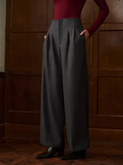 COMMENSE Bottoms^Minimalist High-Waist Wide-Leg Pants Grey