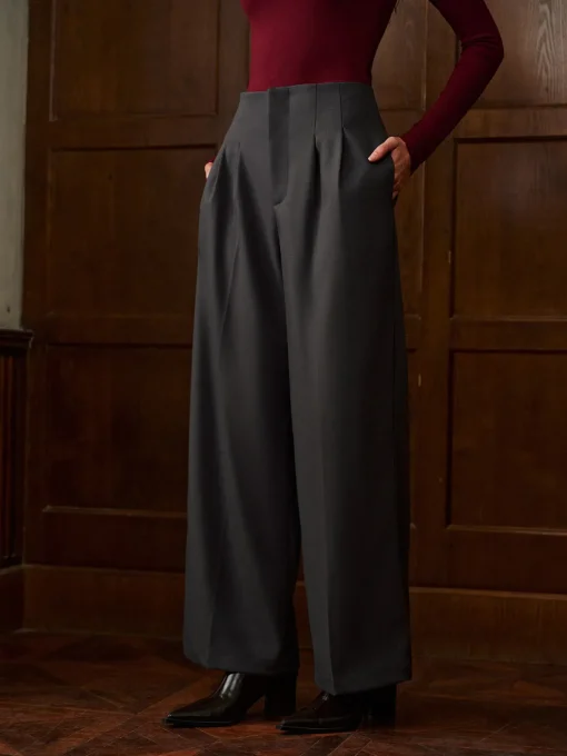 COMMENSE Bottoms^Minimalist High-Waist Wide-Leg Pants Grey