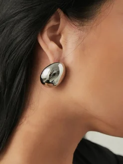 COMMENSE Earrings|Accessories^Minimalist Oval Stud Earrings Silver