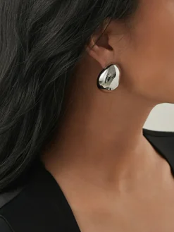 COMMENSE Earrings|Accessories^Minimalist Oval Stud Earrings Silver