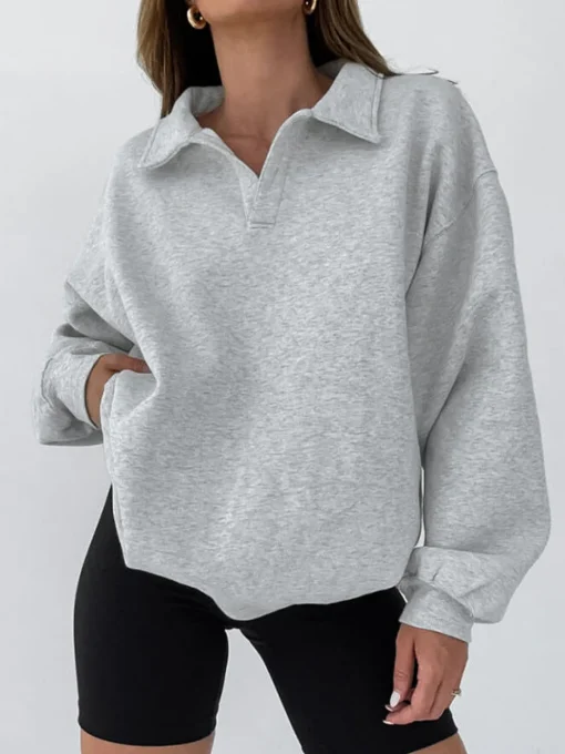 COMMENSE Sweatshirts & Hoodies|Tops^Minimalist Plain Polo Sweatshirt Grey