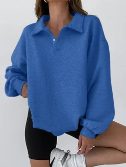 COMMENSE Sweatshirts & Hoodies|Tops^Minimalist Plain Polo Sweatshirt Grey