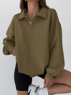 COMMENSE Sweatshirts & Hoodies|Tops^Minimalist Plain Polo Sweatshirt Grey