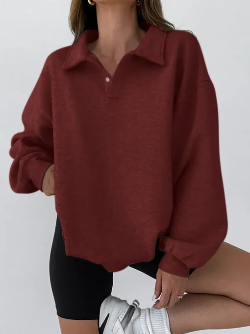 COMMENSE Sweatshirts & Hoodies|Tops^Minimalist Plain Polo Sweatshirt Grey