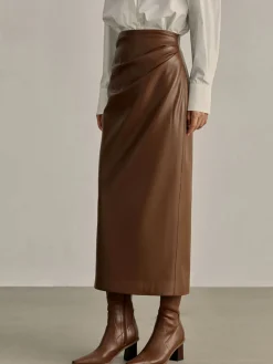 COMMENSE Skirts|Bottoms^Minimalist PU Leather Skirt Brown