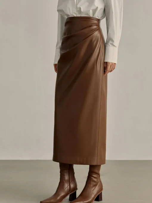 COMMENSE Skirts|Bottoms^Minimalist PU Leather Skirt Brown