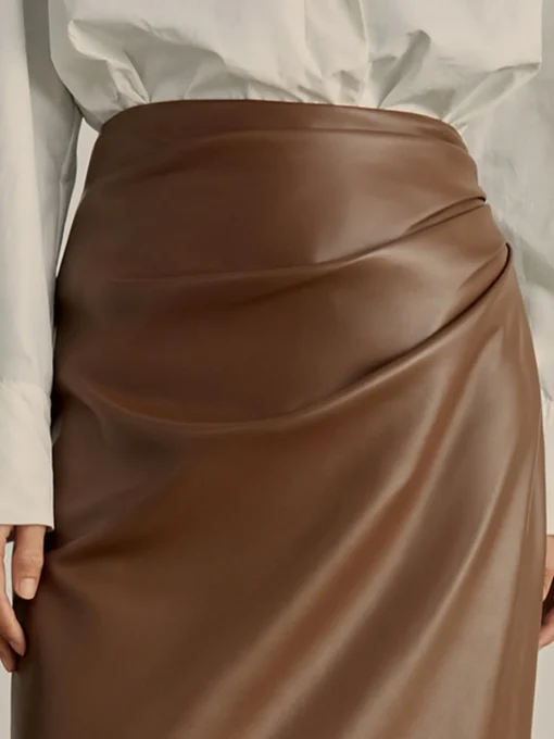 COMMENSE Skirts|Bottoms^Minimalist PU Leather Skirt Brown