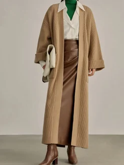 COMMENSE Skirts|Bottoms^Minimalist PU Leather Skirt Brown