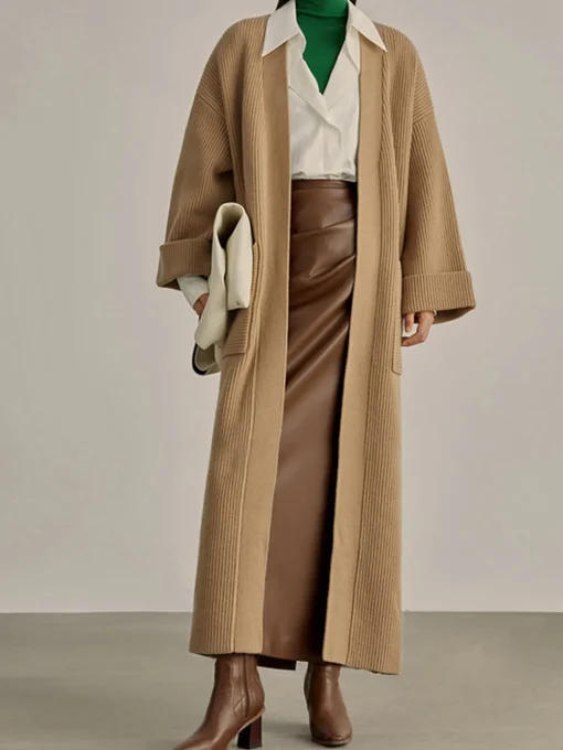 COMMENSE Skirts|Bottoms^Minimalist PU Leather Skirt Brown