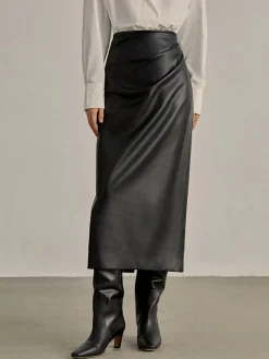COMMENSE Skirts|Bottoms^Minimalist PU Leather Skirt Brown