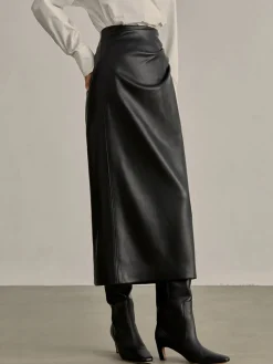 COMMENSE Skirts|Bottoms^Minimalist PU Leather Skirt Brown