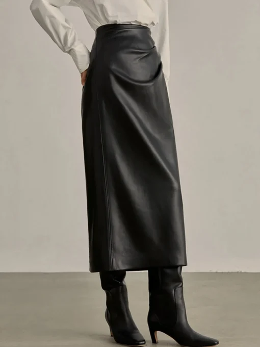 COMMENSE Skirts|Bottoms^Minimalist PU Leather Skirt Brown