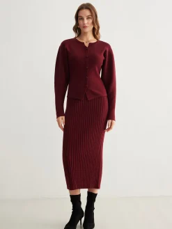 COMMENSE Skirts|Knitwear^Minimalist Ribbed Sweater Skirt Burgundy
