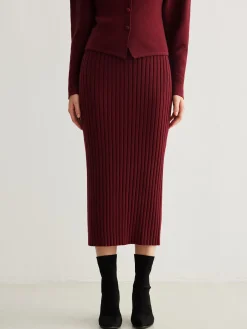 COMMENSE Skirts|Knitwear^Minimalist Ribbed Sweater Skirt Burgundy