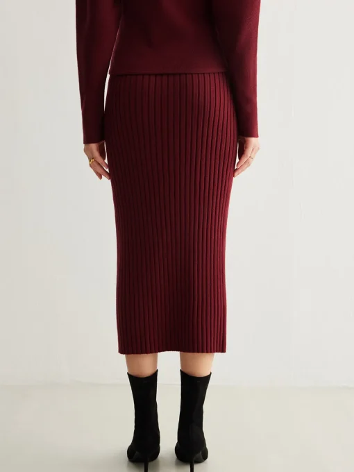 COMMENSE Skirts|Knitwear^Minimalist Ribbed Sweater Skirt Burgundy