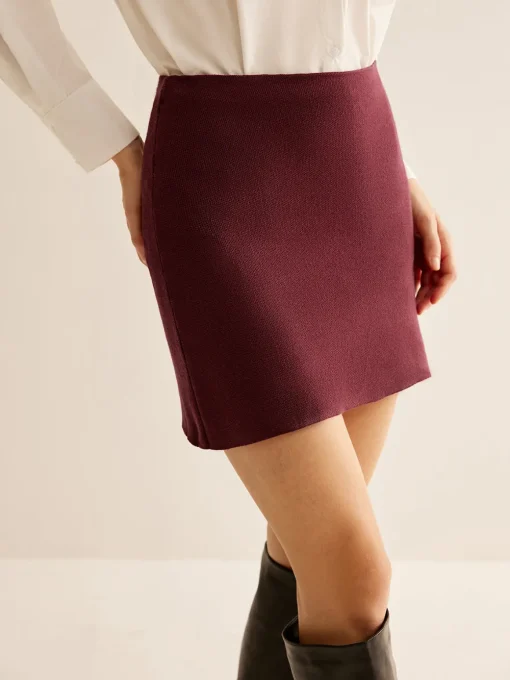 COMMENSE Skirts|Knitwear^Minimalist Slim Sweater Mini Skirt Burgundy