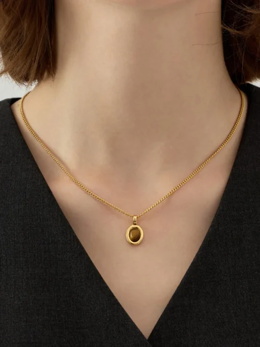 COMMENSE Necklaces|Accessories^Minimalist Tiger Eye Pendant Necklace Gold