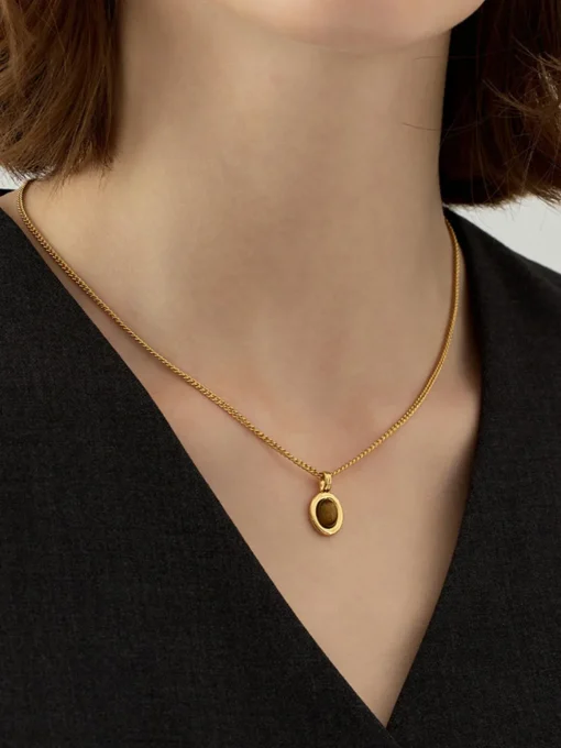 COMMENSE Necklaces|Accessories^Minimalist Tiger Eye Pendant Necklace Gold