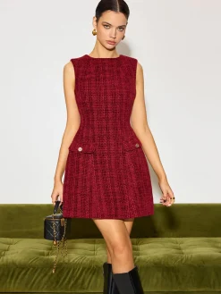 COMMENSE Wedding Guest Dresses|Dresses^Minimalist Tweed Tank Short Dress Burgundy