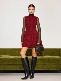COMMENSE Wedding Guest Dresses|Dresses^Minimalist Tweed Tank Short Dress Burgundy