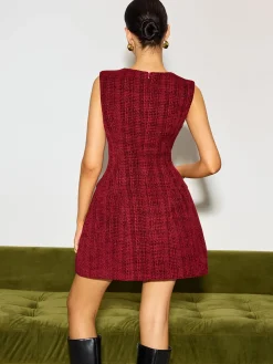 COMMENSE Wedding Guest Dresses|Dresses^Minimalist Tweed Tank Short Dress Burgundy
