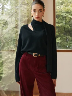COMMENSE Sweater Tops|Sweaters & Cardigans^Minimalist Wool-Blend Scarf Sweater Black