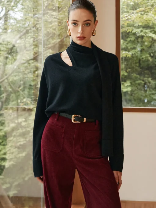 COMMENSE Sweater Tops|Sweaters & Cardigans^Minimalist Wool-Blend Scarf Sweater Black