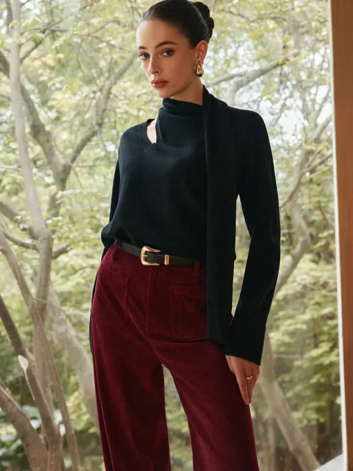 COMMENSE Sweater Tops|Sweaters & Cardigans^Minimalist Wool-Blend Scarf Sweater Black