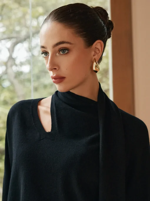 COMMENSE Sweater Tops|Sweaters & Cardigans^Minimalist Wool-Blend Scarf Sweater Black