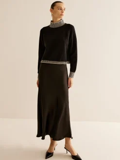COMMENSE Sweater Tops|Sweaters & Cardigans^Mock Neck Contrast Pinstripe Sweater Black