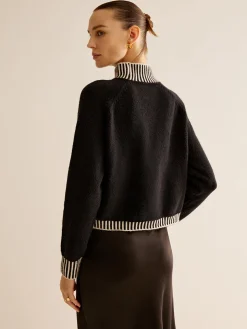 COMMENSE Sweater Tops|Sweaters & Cardigans^Mock Neck Contrast Pinstripe Sweater Black